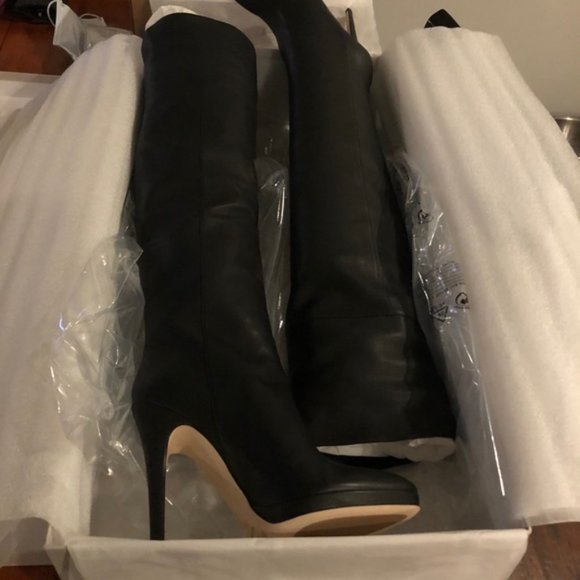 NIB JIMMY CHOO BLACK Leather OVER THE KNEE Thigh High Boots Booties 9 Stiletto - Picture 10 of 14